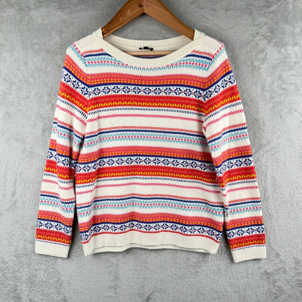 Talbots Fair Isle Sweater Womens LP Petite Colorful Winter Lambswool Soft Basic